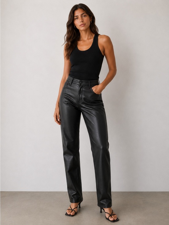 Abercrombie & Fitch Denim - Abercrombie & Fitch Curve Love Vegan Leather 90s Straight Pant Black Size 27